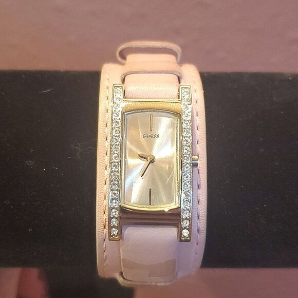 Guess Watch with Rhinestones! Leather band, has some wear. - Picture 1 of 7